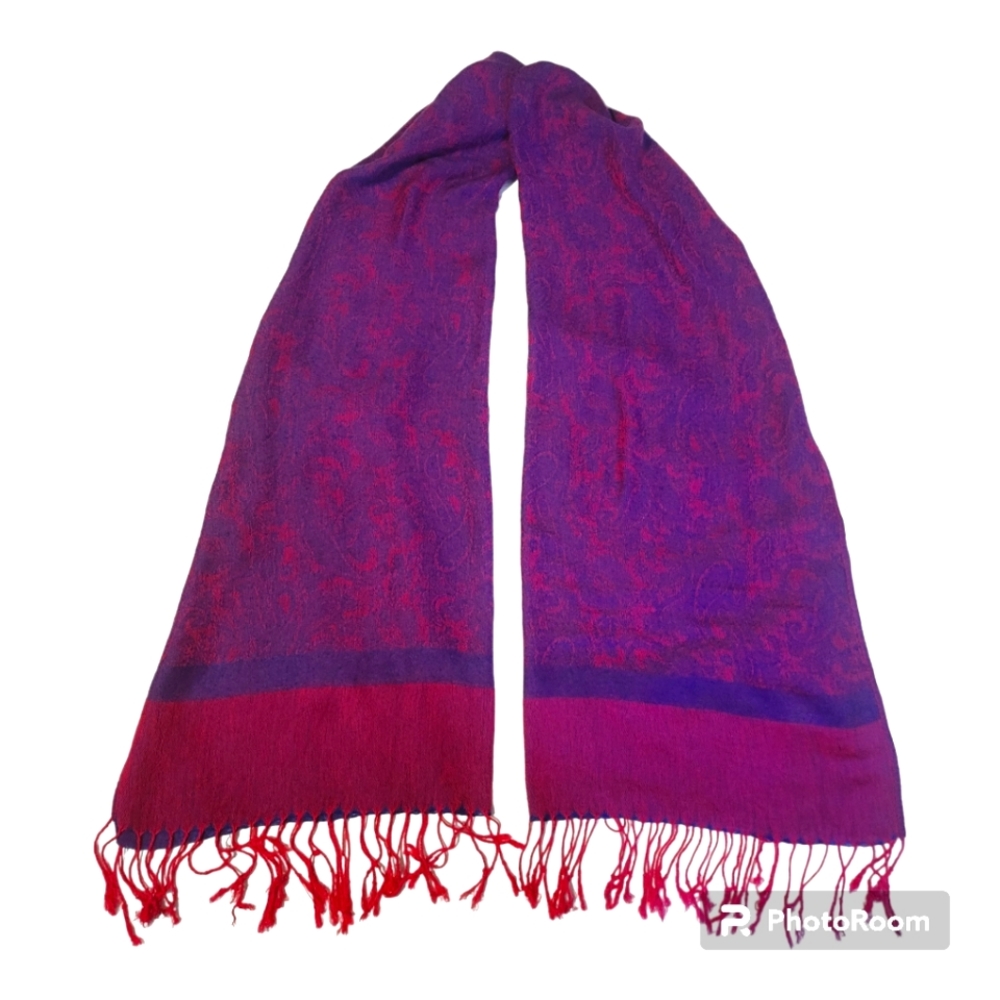Pashmina & Silk Purple & Red Scarf/Neck Wrap | 70% Pashmina & 30% Silk